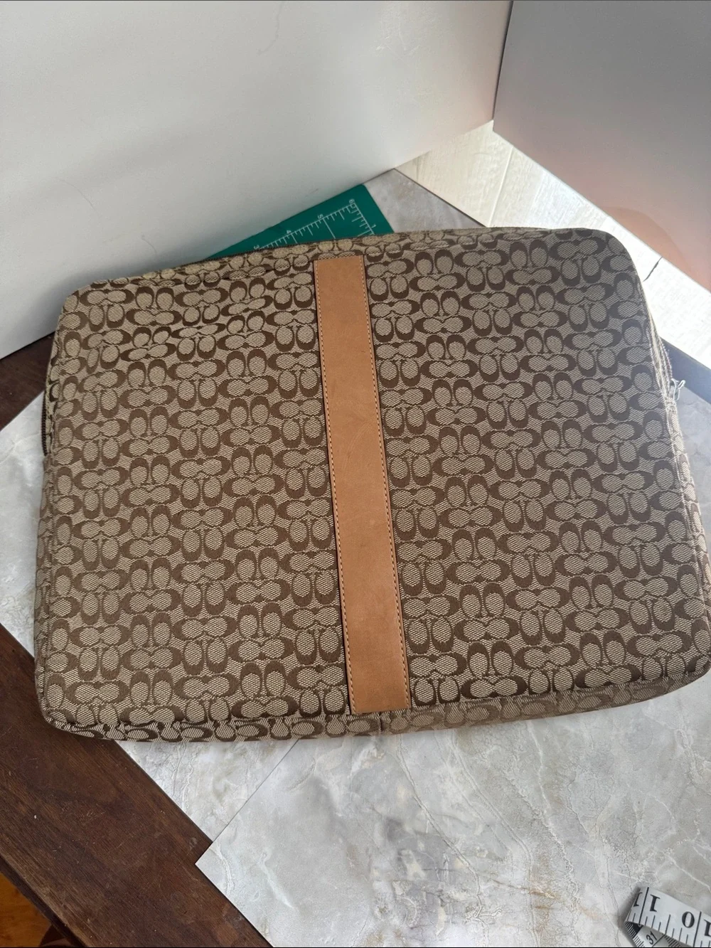 Coach Brown Signature Zip Laptop Sleeve